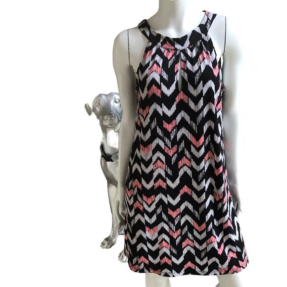 Veronica M Black White Pink Chevron Sleeveless Dress Women's Size S - Picture 1 of 7